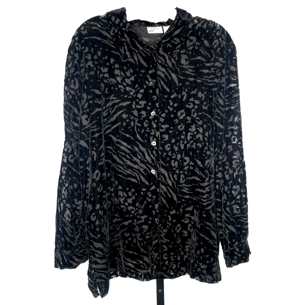 Vintage Koret Women's Velvet Burnout Blouse Size 16 Dark Fairy Sheer whimsigoth